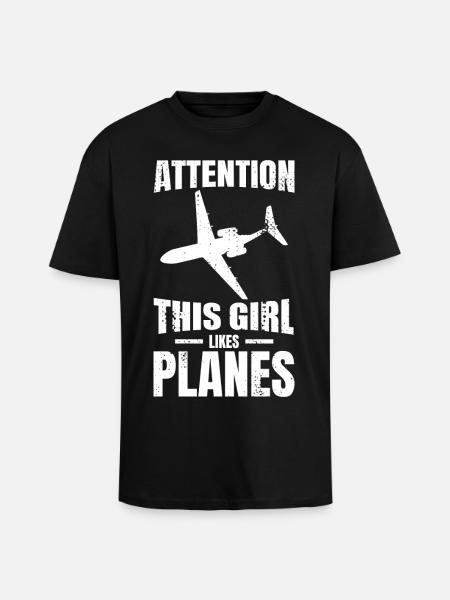 This girl likes airplanes - Unisex Oversized Heavyweight T-shirt - black