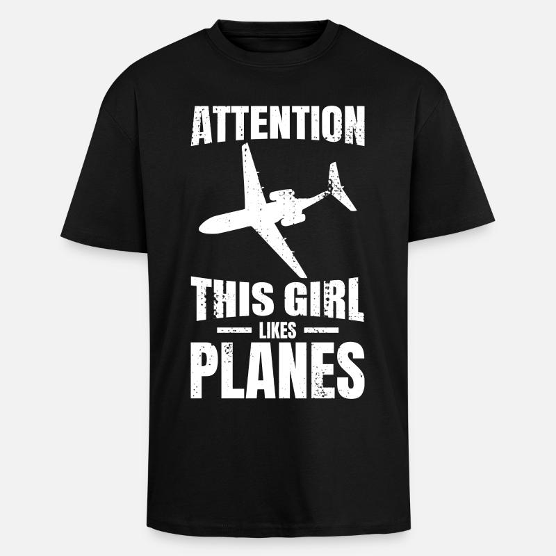 Dieses Mädchen mag Flugzeuge - Oversized Heavyweight Unisex T-Shirt - Schwarz