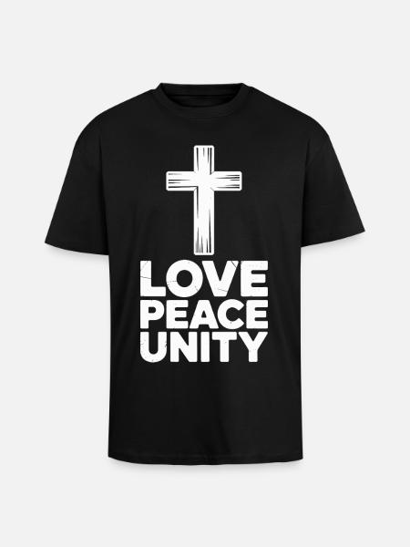 Love, Peace, Unity, Cross, Spirituality - Unisex Oversized Heavyweight T-shirt - black