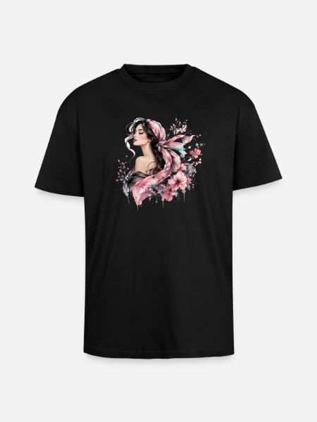 Elegant woman with floral accents - Unisex Oversized Heavyweight T-shirt - black