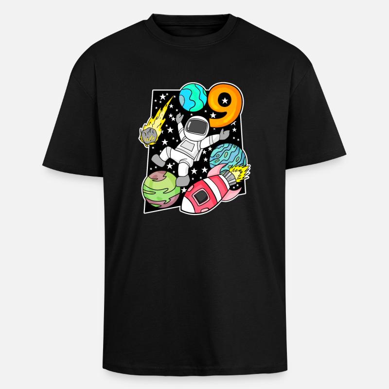 Astronaute - 9e anniversaire garçon - T-shirt unisexe oversize épais - noir