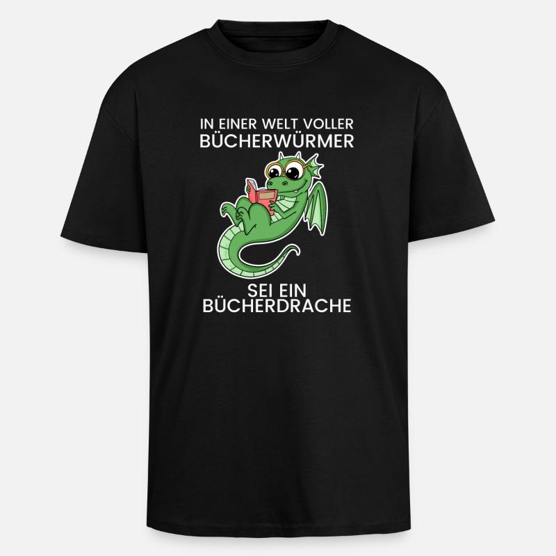Bücher Drache Drachen - Oversized Heavyweight Unisex T-Shirt - Schwarz