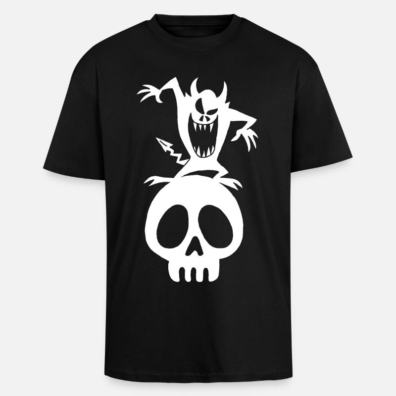 Crâne et démon blanc - T-shirt unisexe oversize épais - noir