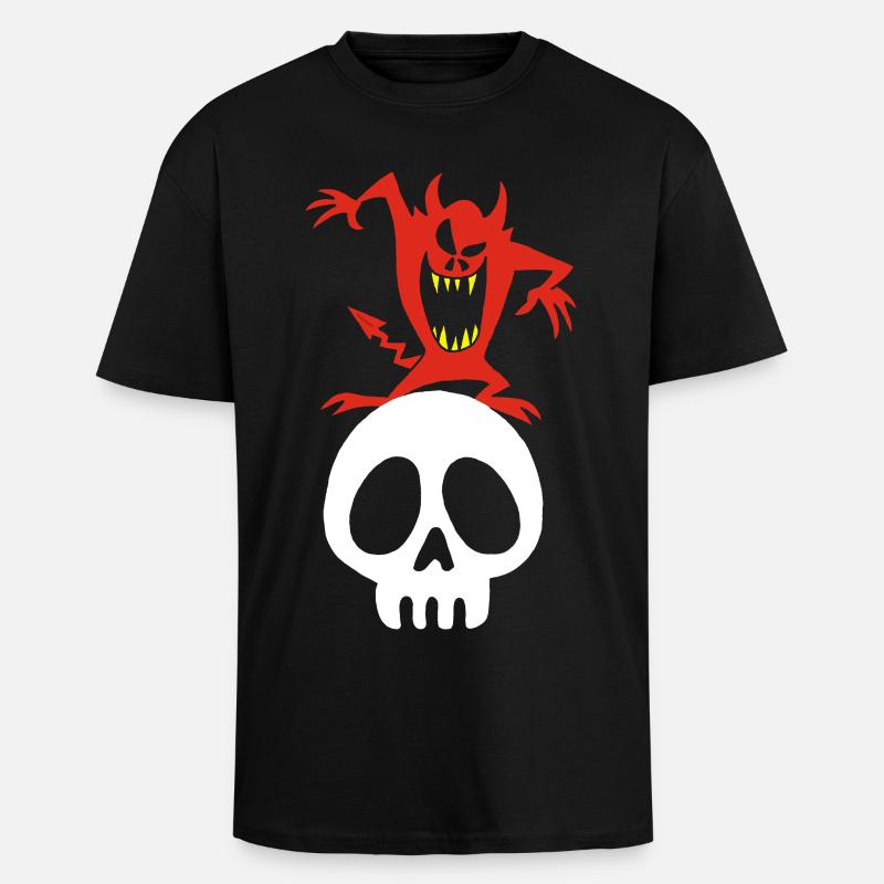 Schädel und Dämon - Oversized Heavyweight Unisex T-Shirt - Schwarz