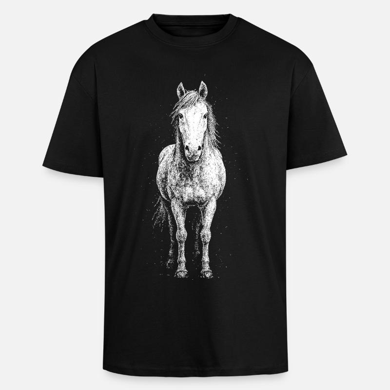 Pferd - Oversized Heavyweight Unisex T-Shirt - Schwarz