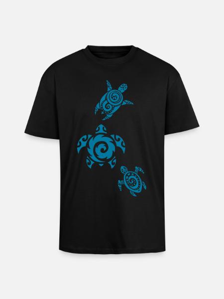 Three blue sea turtles - Unisex Oversized Heavyweight T-shirt - black