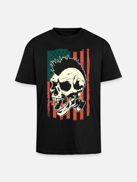 Punk skull on US flag - Unisex Oversized Heavyweight T-shirt - black