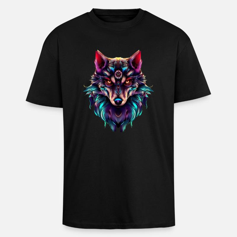 Wolfskopf Synthwave Wolf - Oversized Heavyweight Unisex T-Shirt - Schwarz