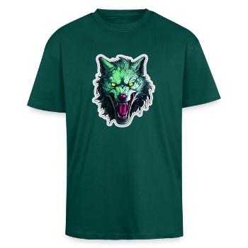 Wolf - Illustration - Oversized Heavyweight Unisex T-Shirt - hunter Green - Vorne - Alina (178cm) & Michal (187cm)