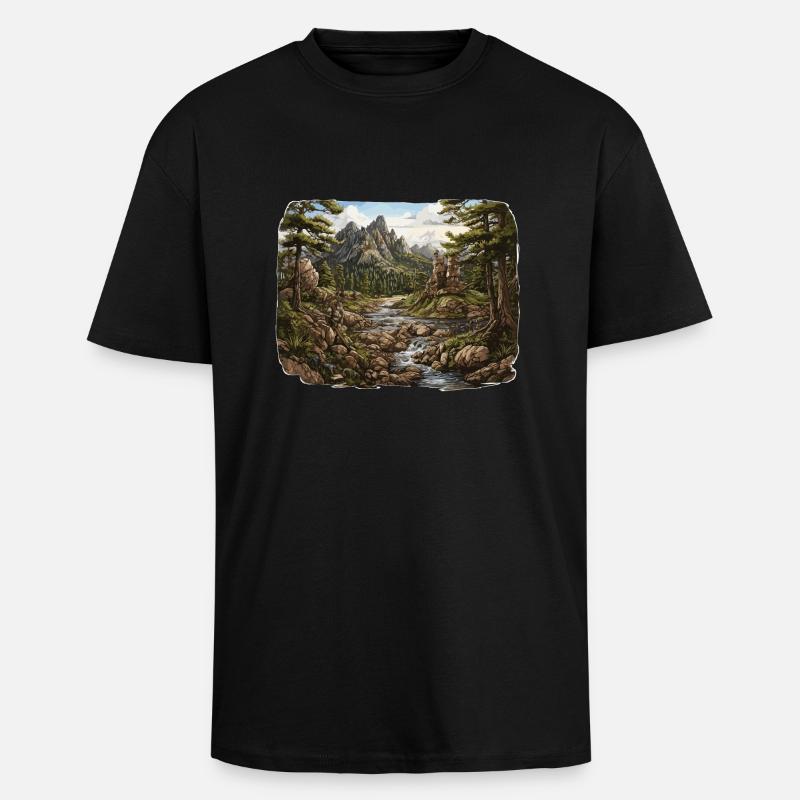 Landschaft - Illustration - Oversized Heavyweight Unisex T-Shirt - Schwarz