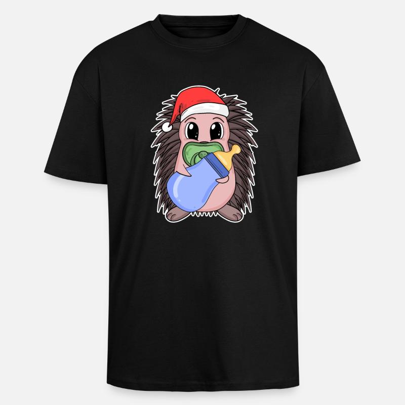 Hérisson bébé Noël - T-shirt unisexe oversize épais - noir