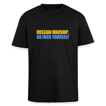 russian warship go f yourself - Oversized Heavyweight Unisex T-Shirt - Schwarz - Vorne - Alina (178cm) & Michal (187cm)
