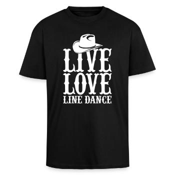 Line Dance - Oversized Heavyweight Unisex T-Shirt - Schwarz - Vorne - Alina (178cm) & Michal (187cm)