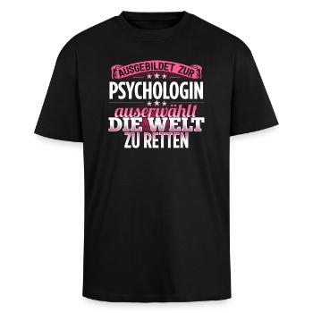 PSYCHOLOGIN - Die Auserwählte - Oversized Heavyweight Unisex T-Shirt - Schwarz - Vorne - Alina (178cm) & Michal (187cm)