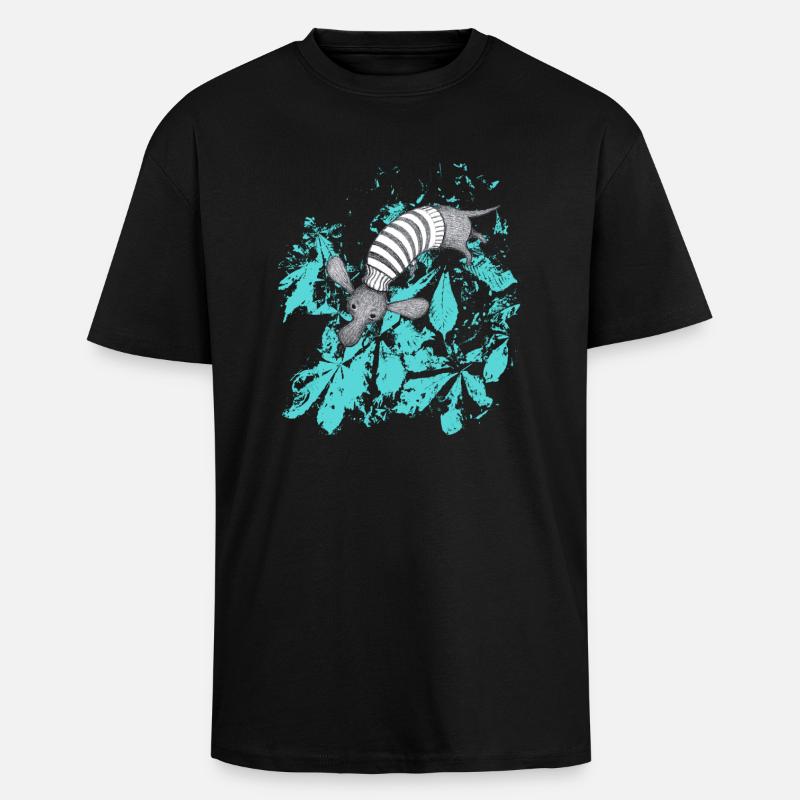 Dackel mit türkisen Blättern - Oversized Heavyweight Unisex T-Shirt - Schwarz