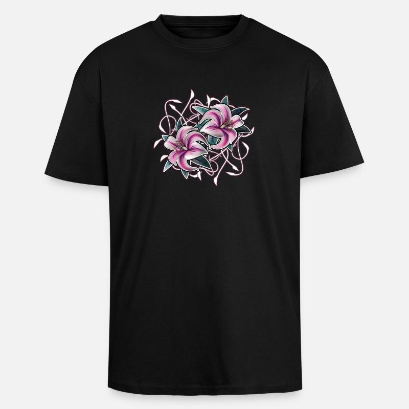 lilies2 - Oversized Heavyweight Unisex T-Shirt - Schwarz