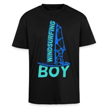 Windsurfer Boy - Unisex Oversized Heavyweight T-shirt - black - Front - Alina (178cm) & Michal (187cm)