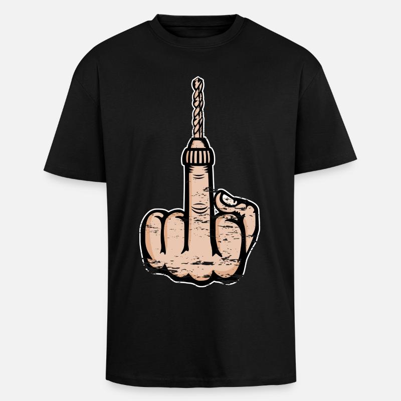 Middle Finger Stinky Finger Drill Design - Unisex Oversized Heavyweight T-shirt - black