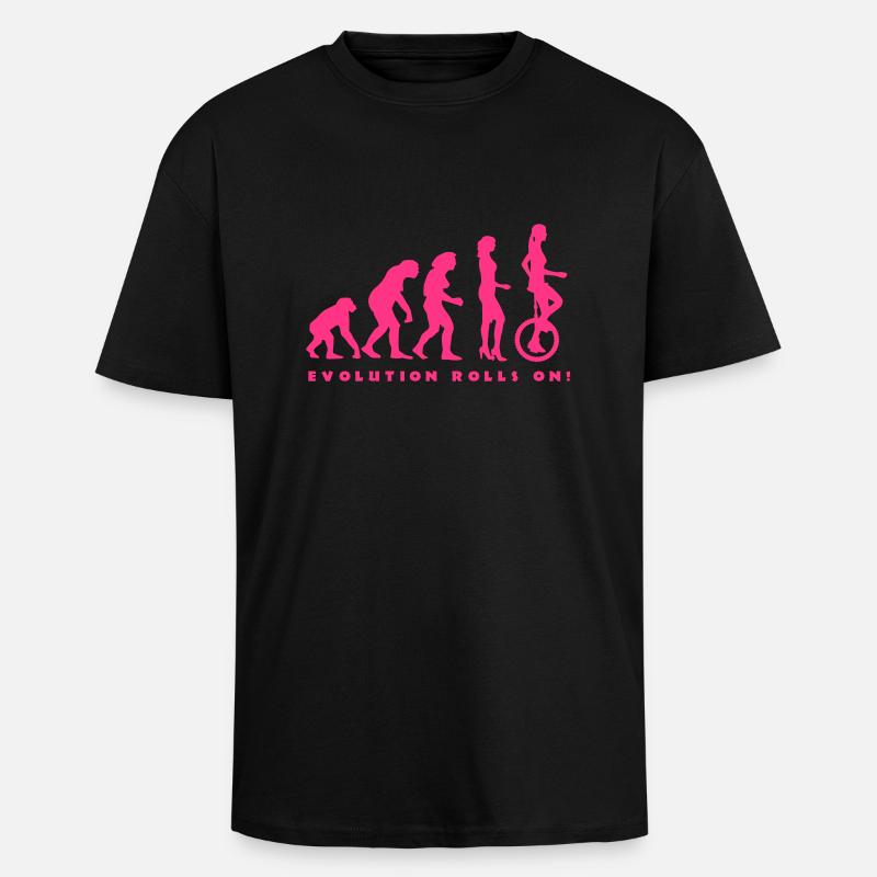 evolution_einradfahrerin_1c_b - T-shirt unisexe oversize épais - noir