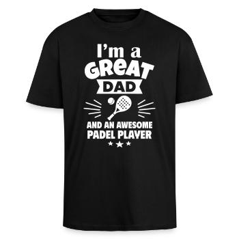 Ich bin ein toller Papa und ein Padel-Ass - Oversized Heavyweight Unisex T-Shirt - Schwarz - Vorne - Alina (178cm) & Michal (187cm)