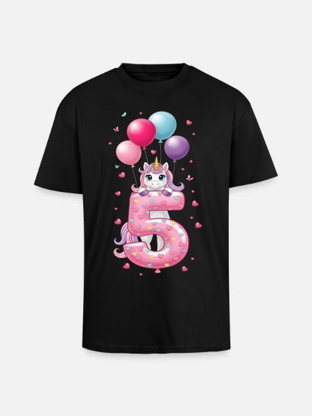 5 ans de fille adorable licorne 5e anniversaire - T-shirt unisexe oversize épais - noir