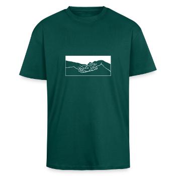 Share Pizza Michelangelo motif - Unisex Oversized Heavyweight T-shirt - hunter green - Front - Alina (178cm) & Michal (187cm)