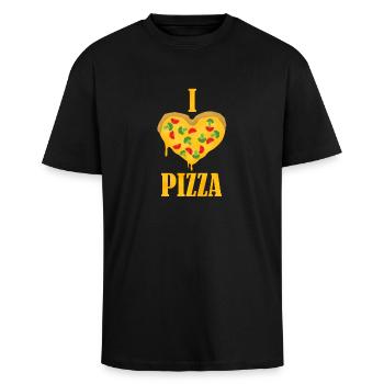 I love pizza - I love pizza - Unisex Oversized Heavyweight T-shirt - black - Front - Alina (178cm) & Michal (187cm)