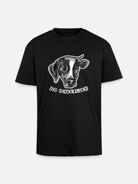 Geen verschil tussen de hond en de koe - Unisex oversized T-shirt van zware kwaliteit - zwart