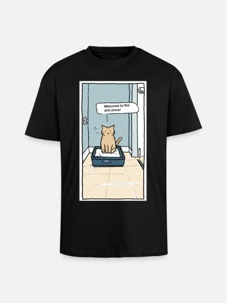 Litter Box Shitshow Humor - Unisex Oversized Heavyweight T-shirt - black