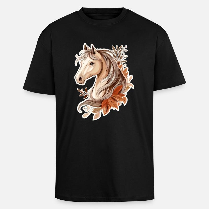 Pferd Herbst - Oversized Heavyweight Unisex T-Shirt - Schwarz