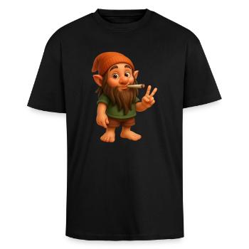 Cooler Kifferzwerg - Cannabis - Marijuana - Weed - Oversized Heavyweight Unisex T-Shirt - Schwarz - Vorne - Alina (178cm) & Michal (187cm)