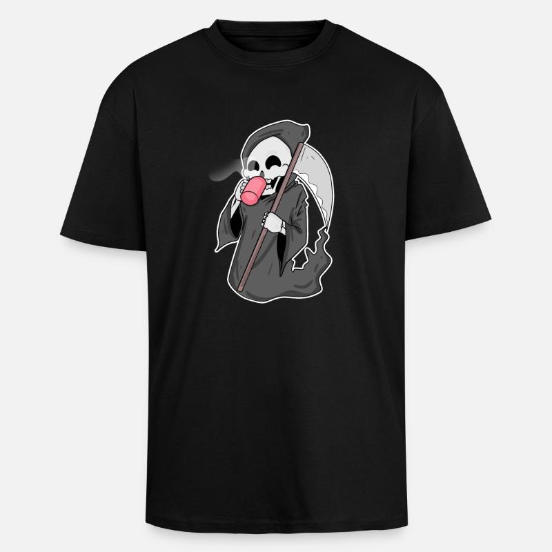 Faucheuse sinistre au café - T-shirt unisexe oversize épais - noir