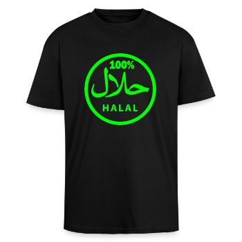 Halal - Oversized Heavyweight Unisex T-Shirt - Schwarz - Vorne - Alina (178cm) & Michal (187cm)