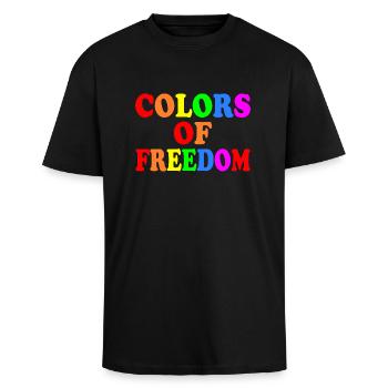 Colors of freedom - Unisex Oversized Heavyweight T-shirt - black - Front - Alina (178cm) & Michal (187cm)