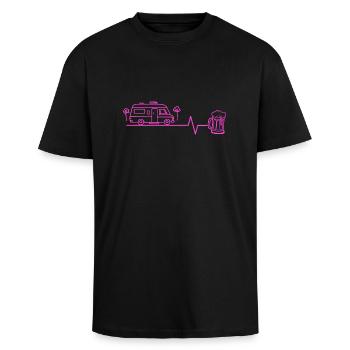 Camping-car & bière - T-shirt unisexe oversize épais - noir - Devant - Alina (178cm) & Michal (187cm)
