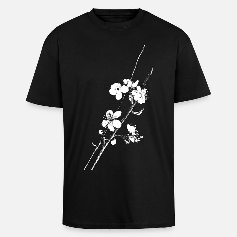 Branche des fleurs de cerisier - T-shirt unisexe oversize épais - noir