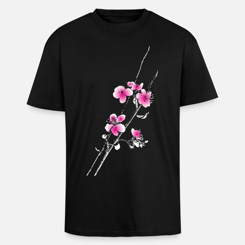 Branche des fleurs de cerisier - T-shirt unisexe oversize épais - noir