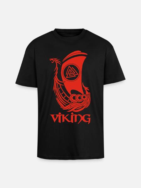Red Viking Ship - Unisex Oversized Heavyweight T-shirt - black