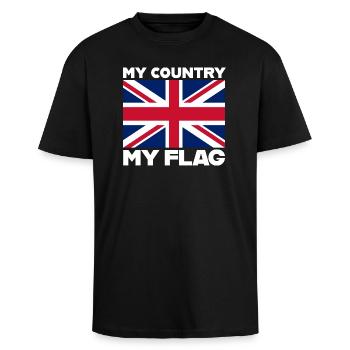 My Country -My Flag - Unisex Oversized Heavyweight T-shirt - black - Front - Alina (178cm) & Michal (187cm)