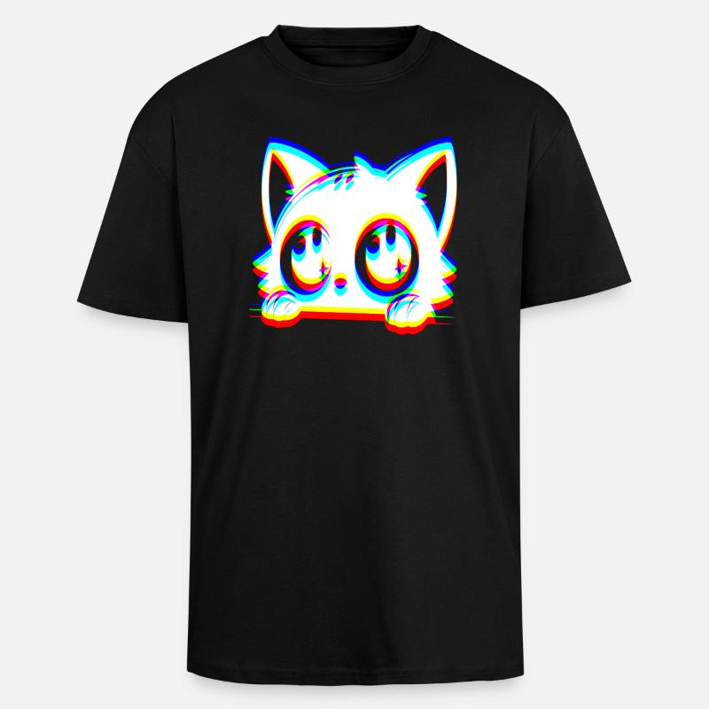 EDM Katze Glitch Style - Oversized Heavyweight Unisex T-Shirt - Schwarz