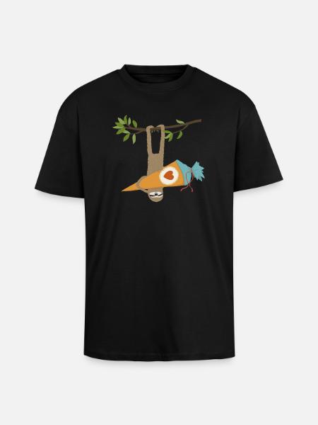Faultier mit Schultüte - Oversized Heavyweight Unisex T-Shirt - Schwarz