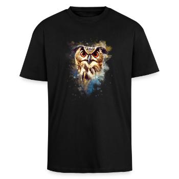 Eule Tier Uhu Vogel - Oversized Heavyweight Unisex T-Shirt - Schwarz - Vorne - Alina (178cm) & Michal (187cm)