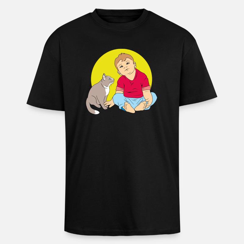 Junge spricht mit Katze - Oversized Heavyweight Unisex T-Shirt - Schwarz