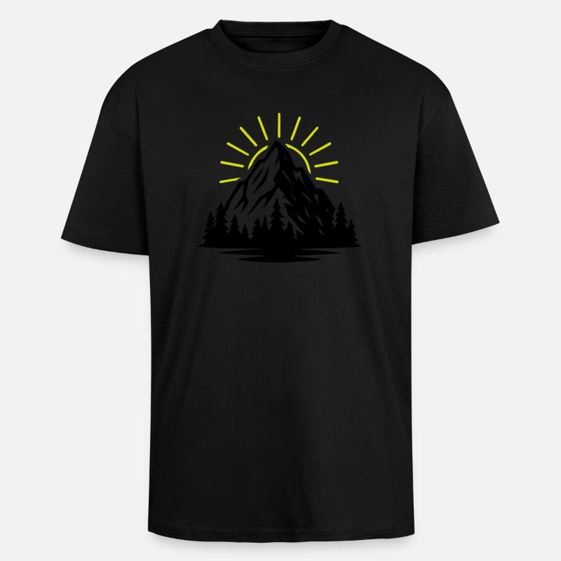 Mountain Nature Sun - Unisex Oversized Heavyweight T-shirt - black