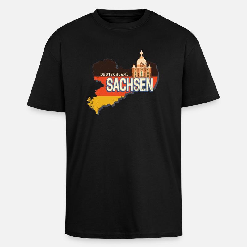 Saxony Germany Retro State Map - Unisex Oversized Heavyweight T-shirt - black