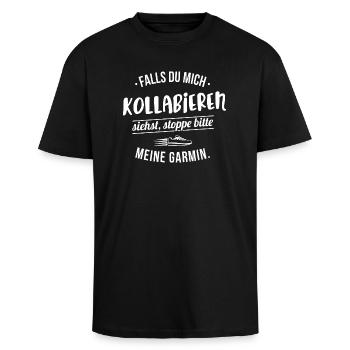 Laufen & Joggen | Garmin stoppen - Oversized Heavyweight Unisex T-Shirt - Schwarz - Vorne - Alina (178cm) & Michal (187cm)