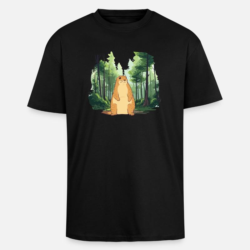 Marmotte fort paysage nature - T-shirt unisexe oversize épais - noir