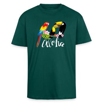 Aloha macaw toucan holiday colorful - Unisex Oversized Heavyweight T-shirt - hunter green - Front - Alina (178cm) & Michal (187cm)