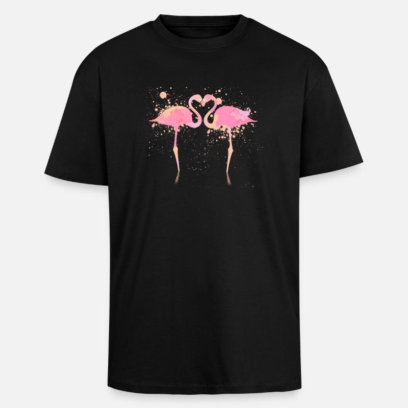 Flamingos - Oversized Heavyweight Unisex T-Shirt - Schwarz