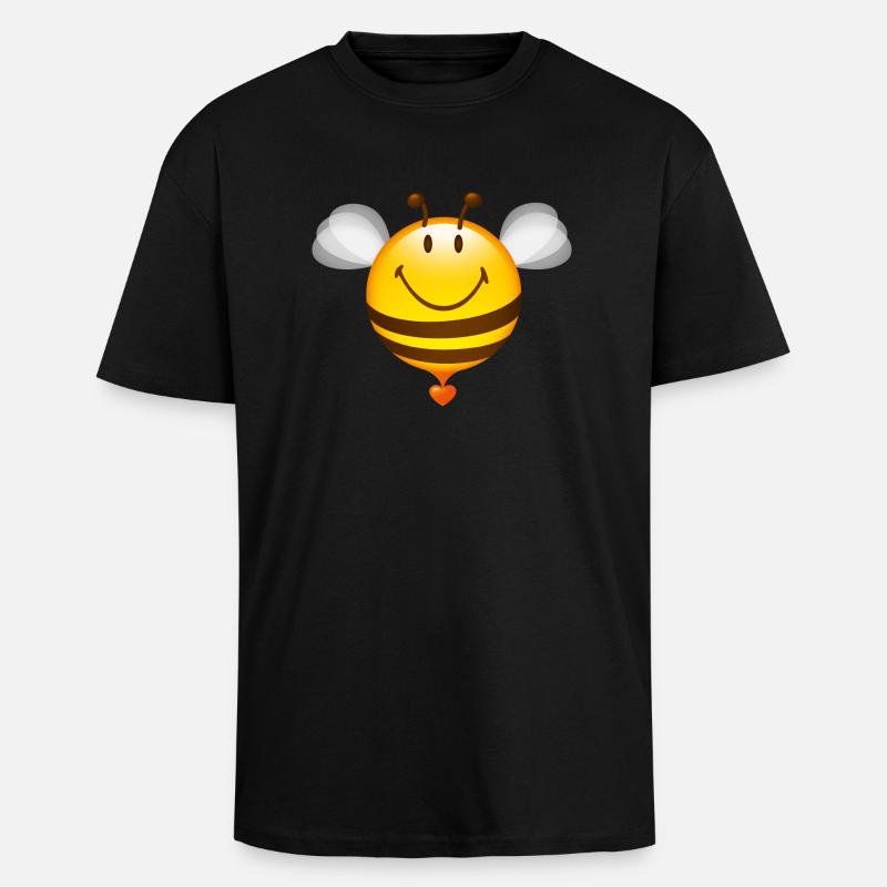 Smiley Bee - Oversized Heavyweight Unisex T-Shirt - Schwarz
